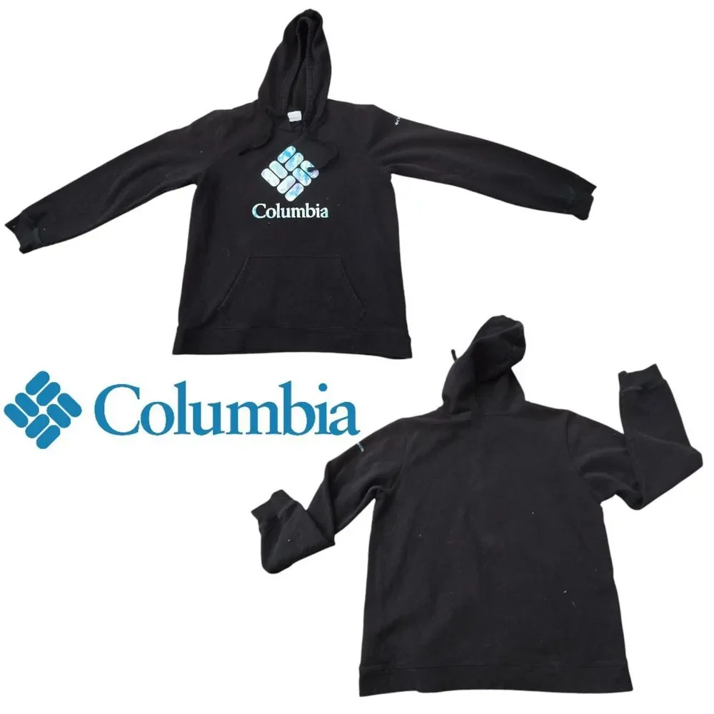 Columbia Black Logo Pullover Hoodie Sweatshirt Large Unisex Boys Girls